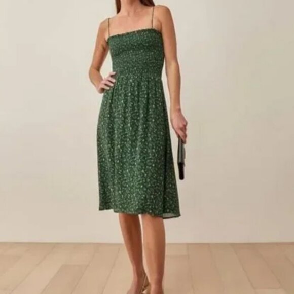 Reformation Sable Dress Green Floral - Size L - Picture 1 of 5